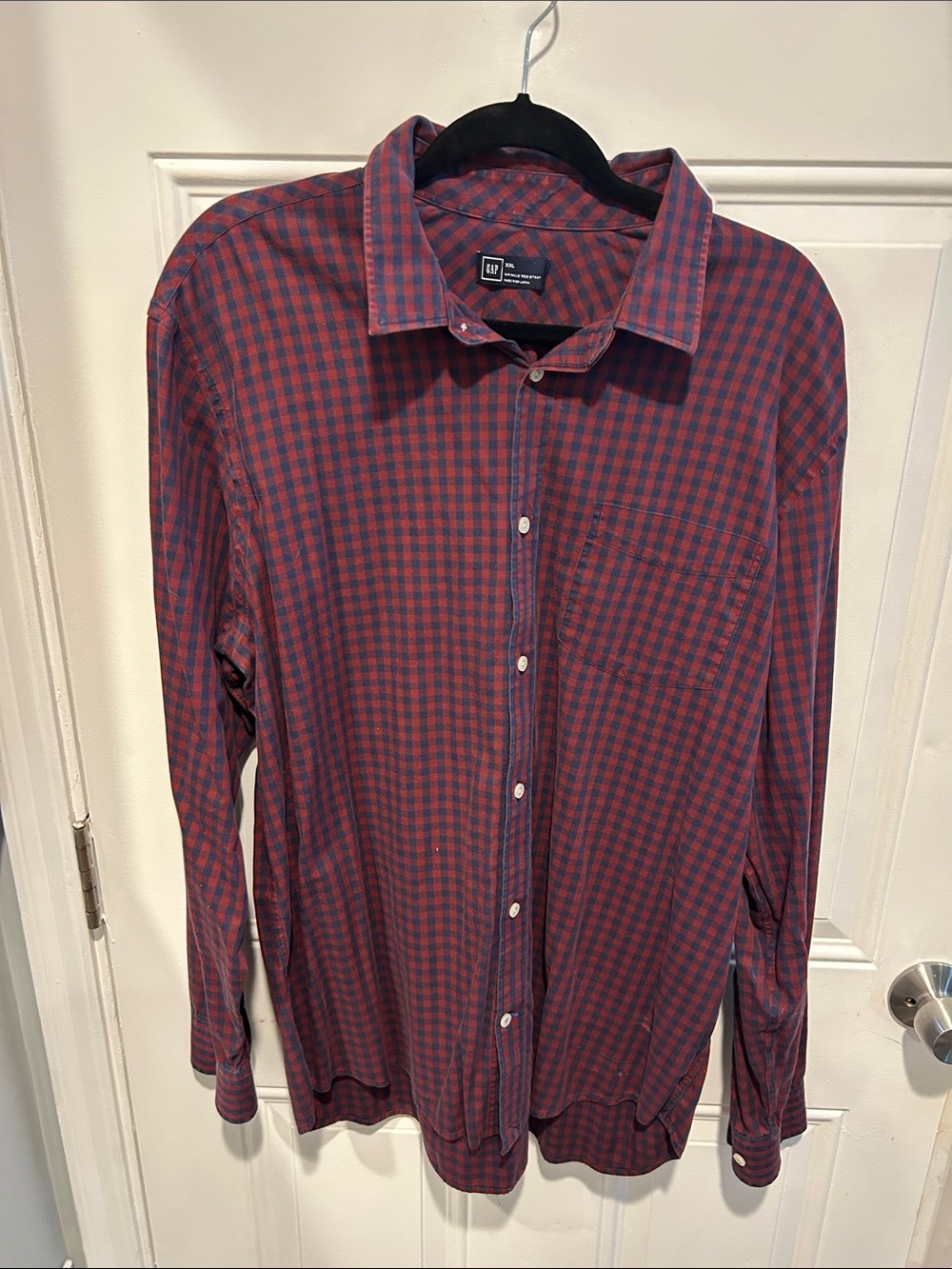 GAP Men’s Red & Navy Plaid Button-Down Shirt